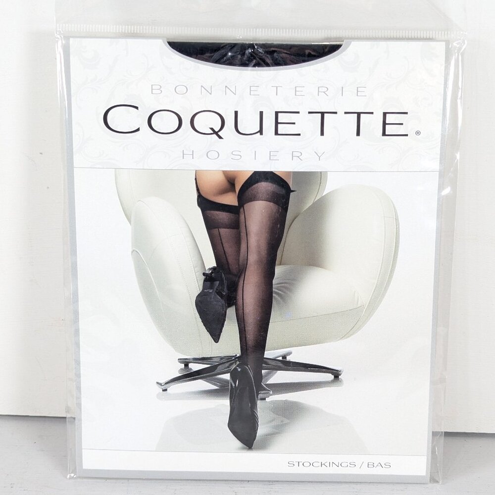 1 Pair Coquette Classic Black Thigh High Stockings with Back Seam #1756